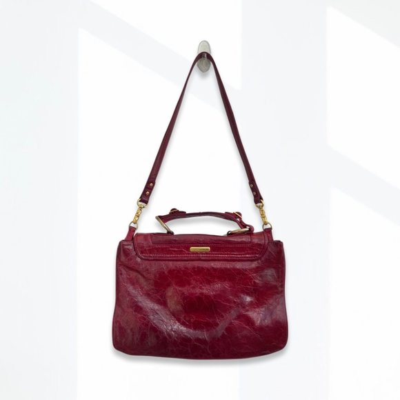 Rebecca Minkoff Briefcase Style Distressed Red Leather Shoulder or Handheld Bag - Picture 3 of 16